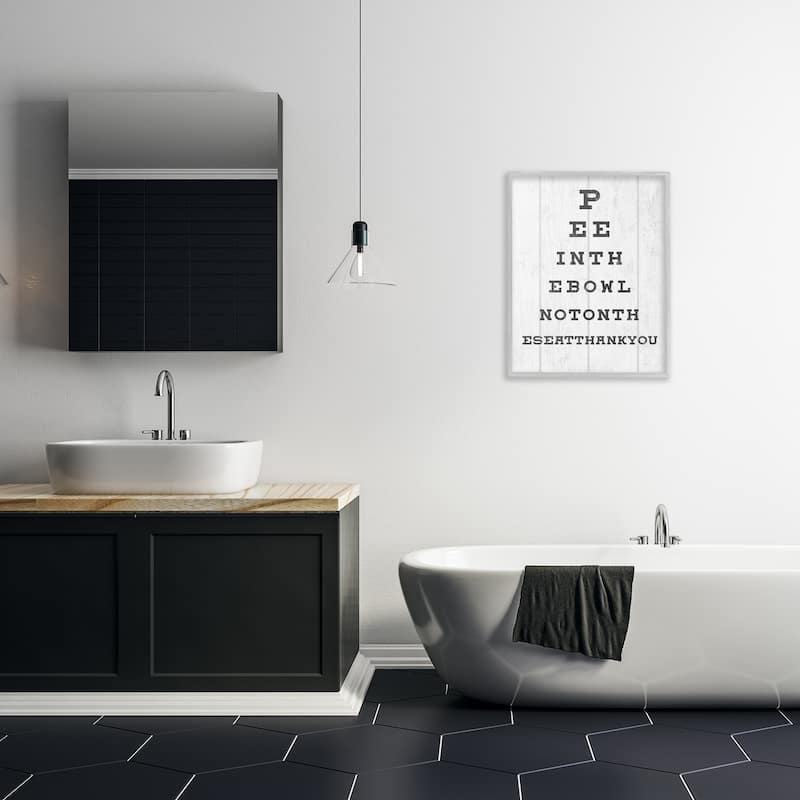 Stupell Bathroom Seeing Eye Chart Pee In the Bowl Phrase Framed Giclee Texturized Art by Daphne Polselli