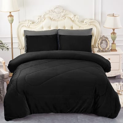 3 Piece Sherpa Plush Micro Suede Comforter Set