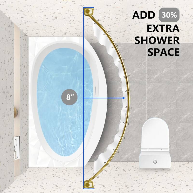 Utopia Alley Rustproof Wall Mounted Single Curved Shower Rod, Aluminum, 45" to 72" Wide, Includes Shower Rings and PEVA Liner