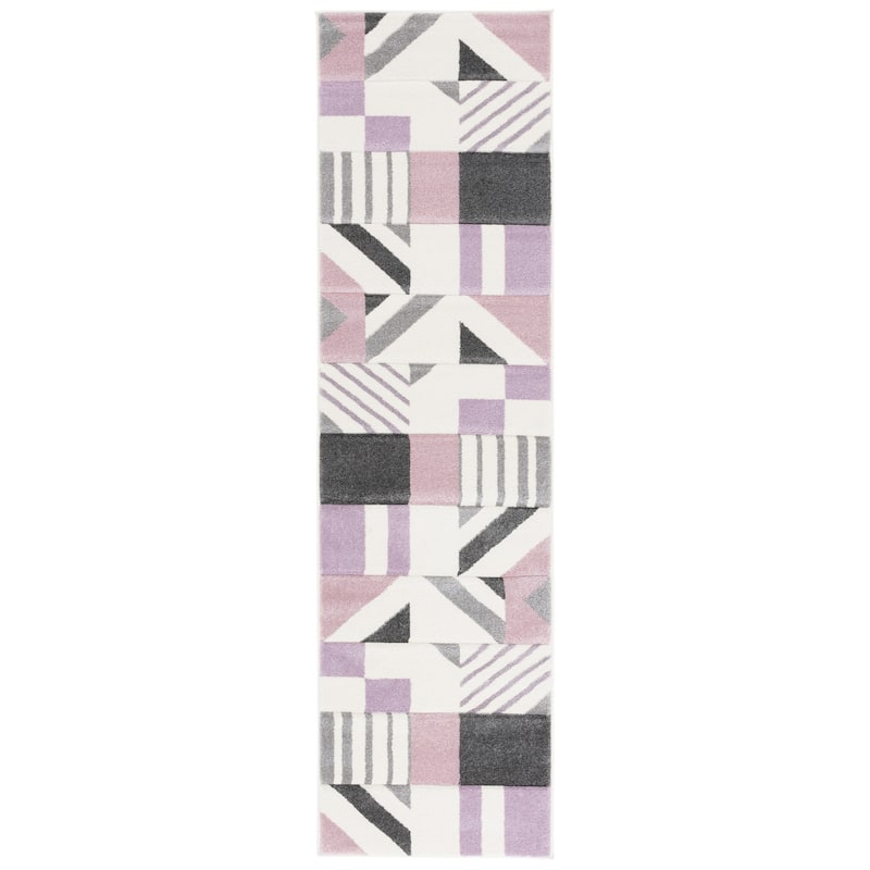 SAFAVIEH Hollywood Tzana Mid-Century Modern Abstract Rug - 2'3" x 8' Runner - Ivory/Purple