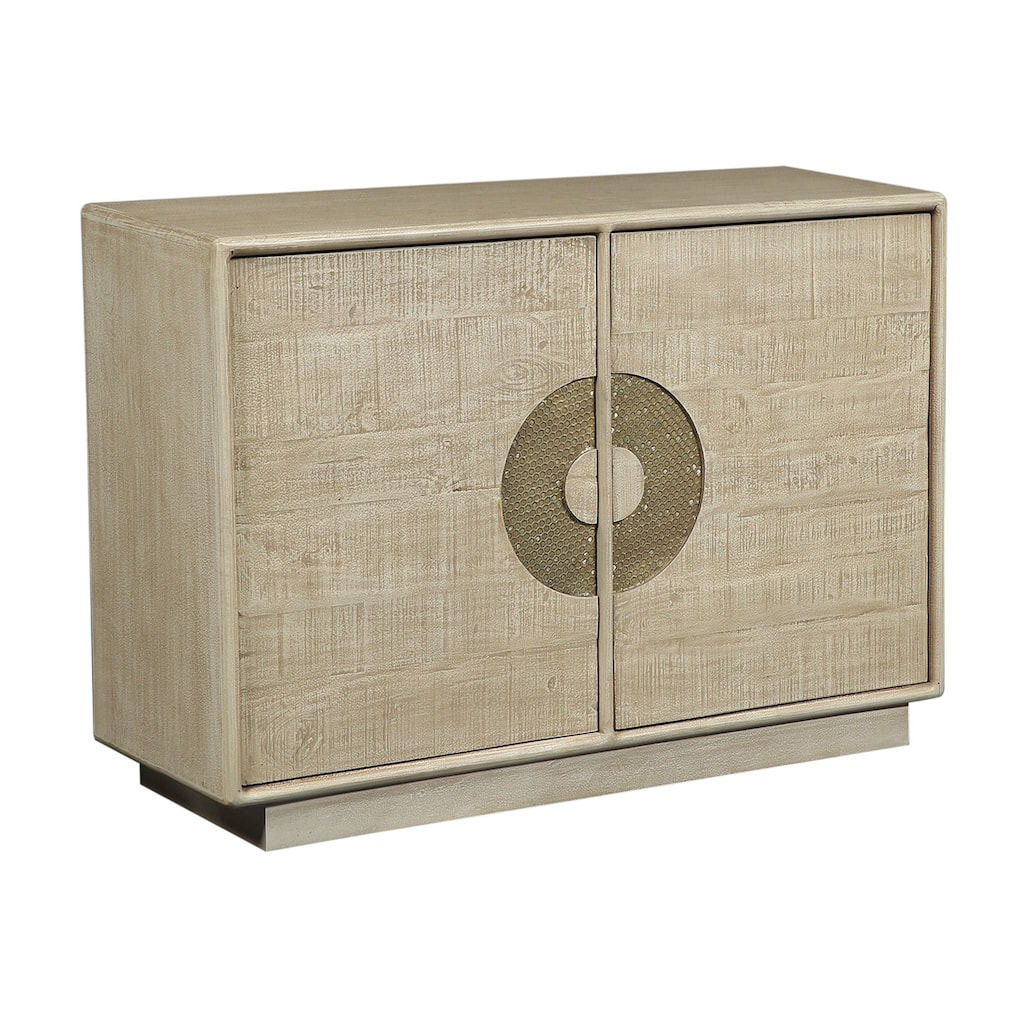 46 in. Tan Solid Wood 2 Door Media Credenza_Accent Cabinet
