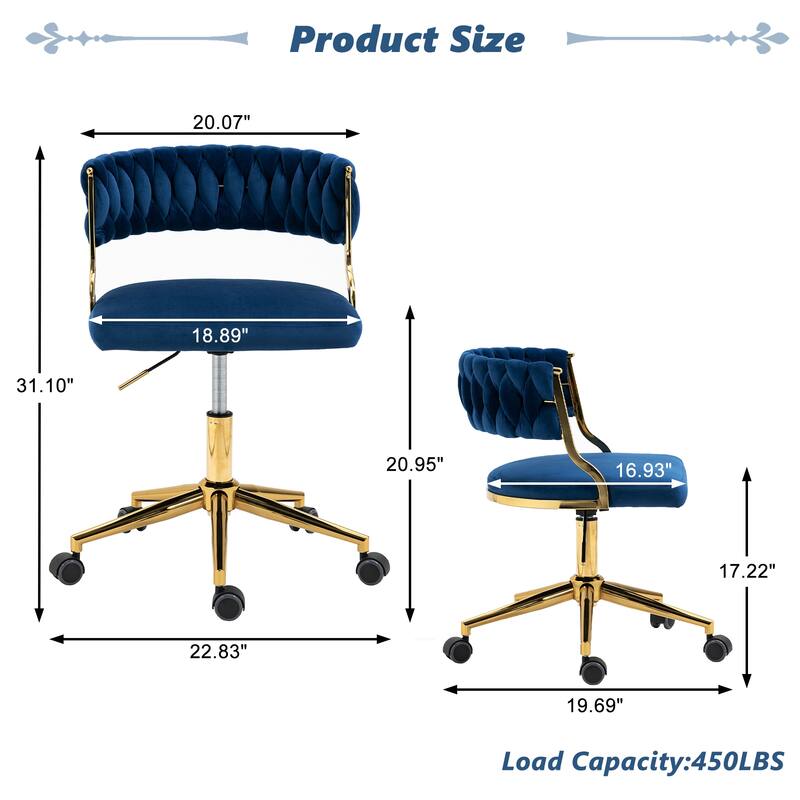 Velvet Home Desk Chair Office Swivel Chair with Wheels and Gold Base