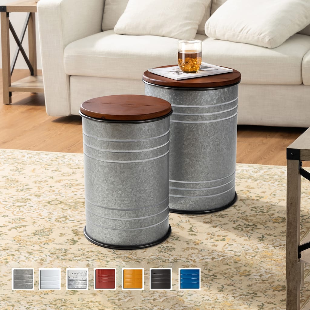 Glitzhome Set of 2 Industrial Farmhouse Outdoor Stool Storage Ottomans