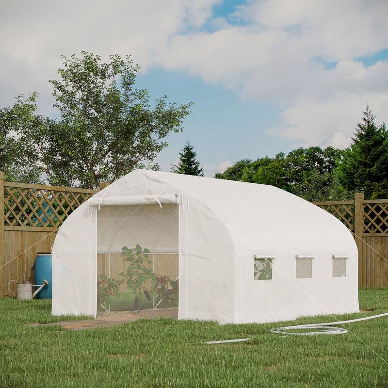 Outsunny 11.5' x 10' x 6.5' Walk-in Tunnel Greenhouse with Zippered Mesh Door, 7 Mesh Windows & Roll-up Sidewalls - Grow Tent