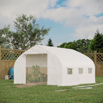 Outsunny 11.5' x 10' x 6.5' Walk-in Tunnel Greenhouse with Zippered Mesh Door, 7 Mesh Windows & Roll-up Sidewalls