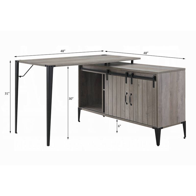 Spacious L-Shaped Desk with Barn Door Storage, USB Ports, and Contemporary Black Metal Frame for Versatile Workspaces