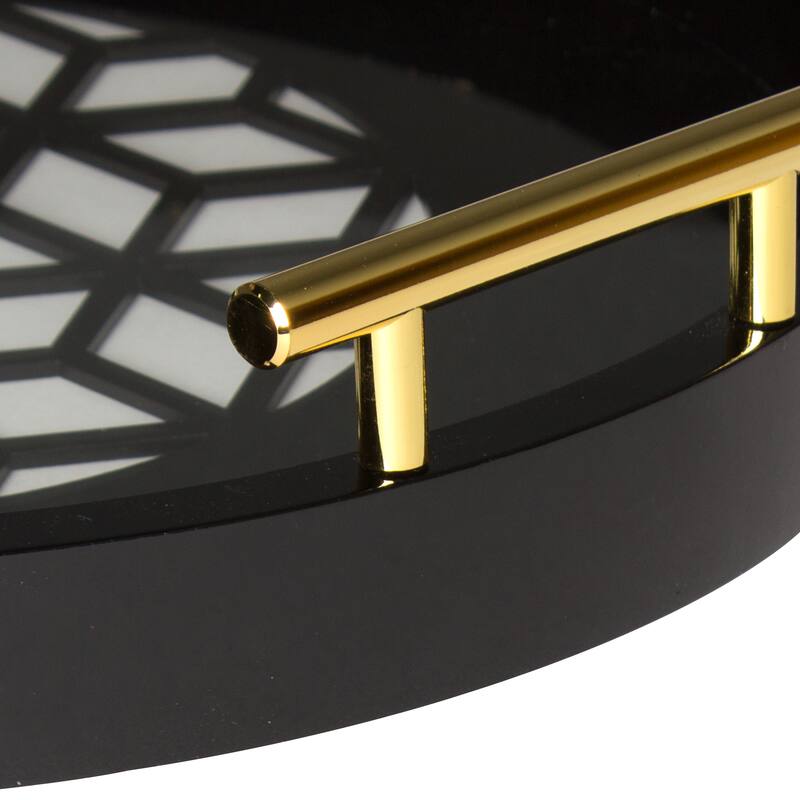 Kate and Laurel Caspen Round Pattern Decorative Metal Handles Tray