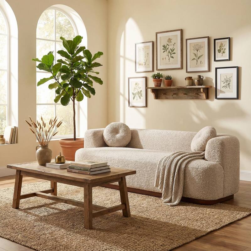 Christopher Knight Home - Polyster Upholstered 3-Seater 84.57" Compressed Sofa with Solid Rubberwood Base