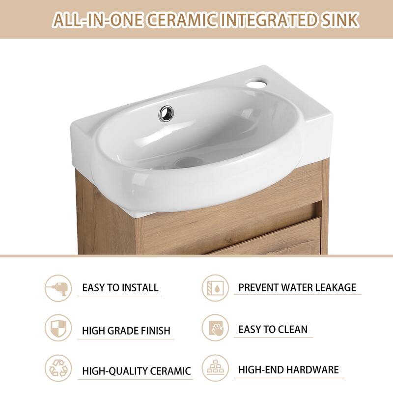 ARTCHIRLY 16/23 Inch Bathroom Vanity with Sink, Floating/Freestanding Bathroom Vanity with Soft Close Door