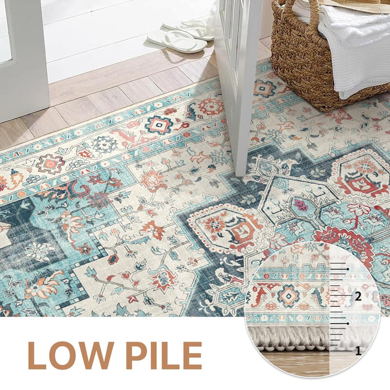 Mcow Neutral Floral Low Pile Machine Washable Non-Slip Area Rug - 9'X12'