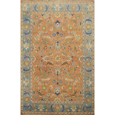 Hand Knotted Oriental 100% Wool Carpet Traditional Floral Oranges & Rust Tabriz Area Rug - 12' 8'' X 9' 3''