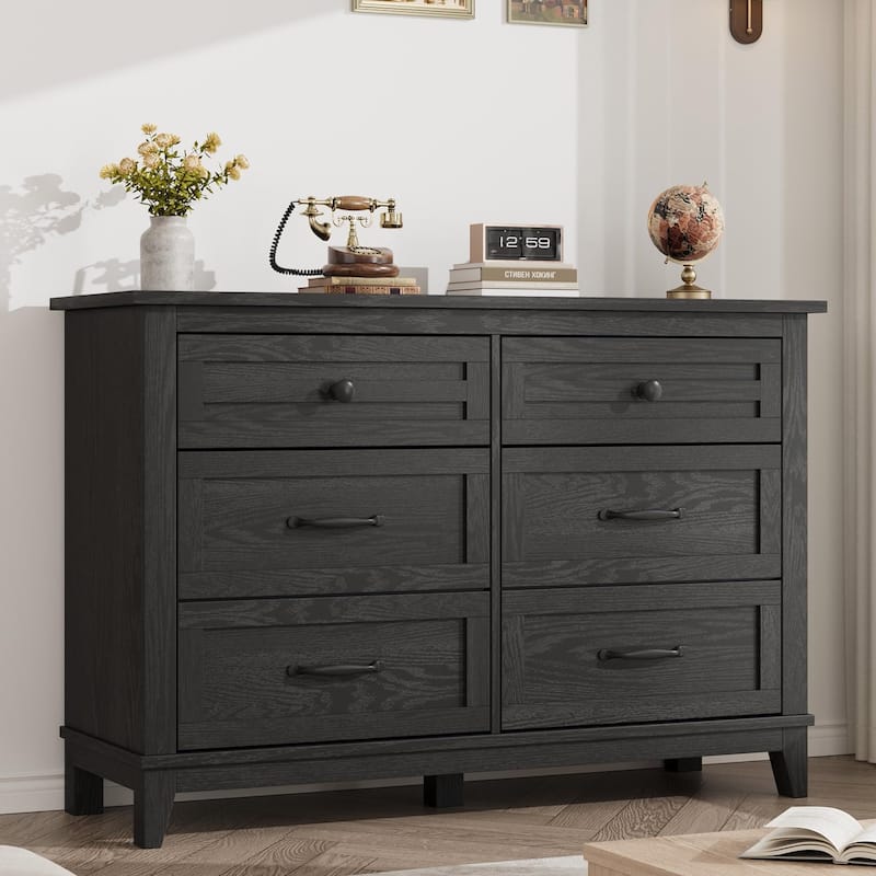 6 Drawer Dresser for Bedroom, 47" Wide Wooden Storage Chest, Freestanding Closet Organizer - Black
