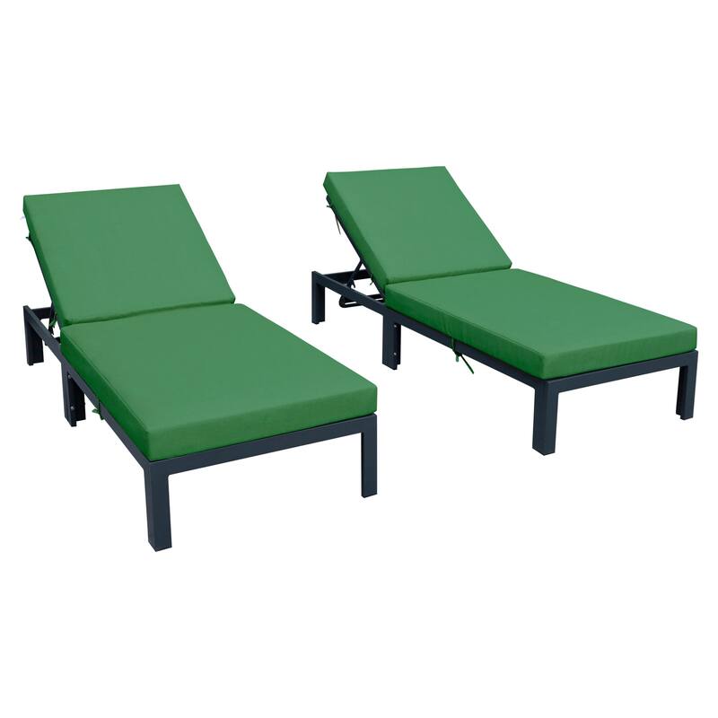 Chelsea Set of 2 Aluminum Armless Chaise Lounge Chair With Cushions for Outdoor Summer Patio Porch Beach Backyard Pool - Green