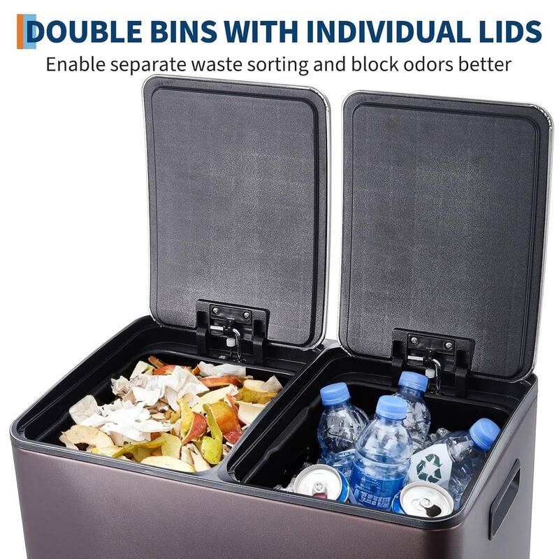 2 x 8 Gallon Dual Compartment Kitchen Trash Can, Garbage Can with Lid