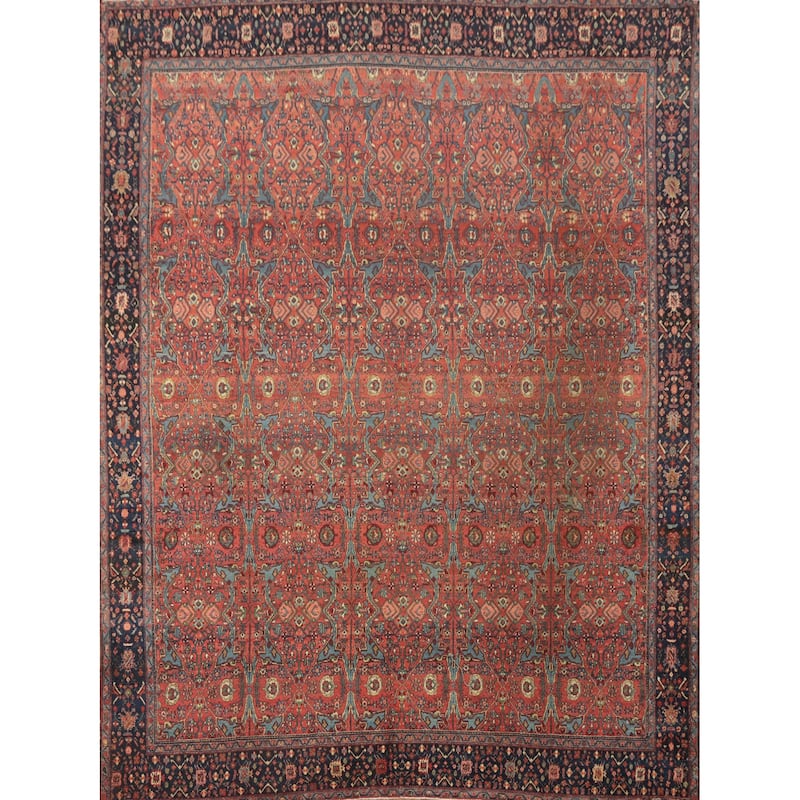 Hand Knotted Oriental 100% Wool Carpet Traditional Floral Oranges & Rust Malayer Area Rug - 13' 5'' X 11' 1''