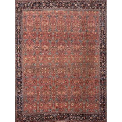 Hand Knotted Oriental 100% Wool Carpet Traditional Floral Oranges & Rust Malayer Area Rug - 13' 5'' X 11' 1''