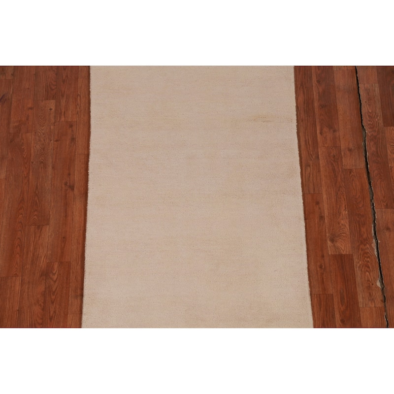 Hand Knotted Oriental 100% Wool Carpet Modern Solid Peach Gabbeh Runner Rug - 8' 3'' X 2' 7''