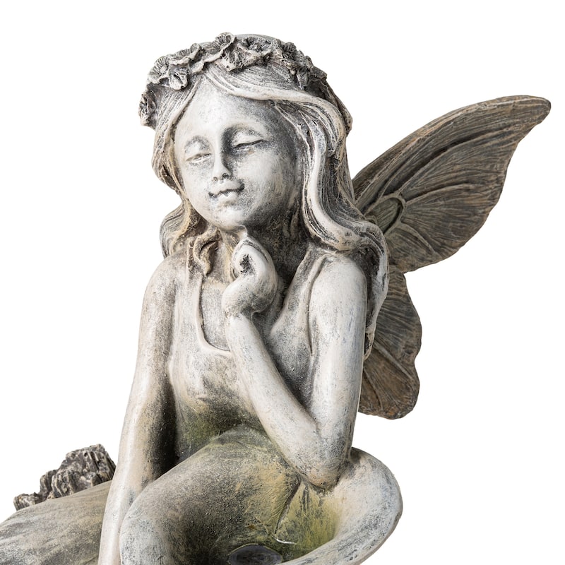 Glitzhome 22"H 4-Tiered LED Lighted Mermaid Fairy Polyresin Outdoor Floor Statue Fountains