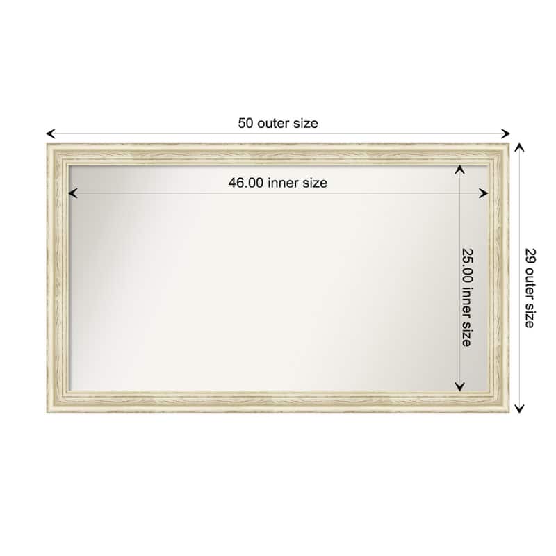 Country White Wash Framed Non-Beveled Custom Wall Mirror, Bathroom Vanity Mirror - Outer Size: 50.5 x 29.5
