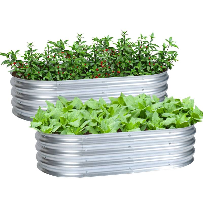 Aoodor 2 PCS Galvanized Raised Garden Bed Kit for Vegetables, Flowers, Herbs - Silver