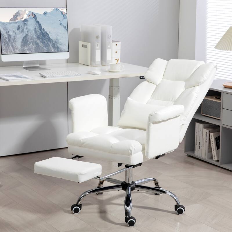 Executive PU Leather Office Chair with Footrest, Reclining Back, and Ergonomic Swivel Design
