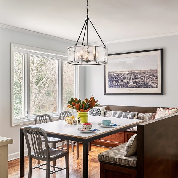 Modern 5-Light 20.5" Lantern Drum Chandelier Water Ripple Glass Pendant for Dining Room