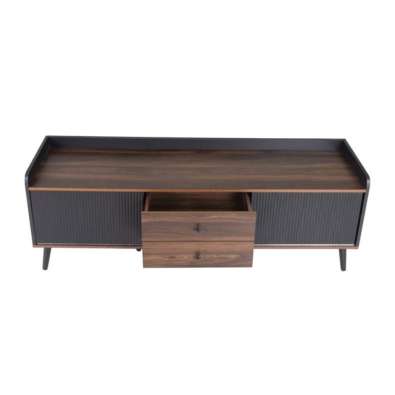 63" Mid Century TV Stand with Push Pull Cabinets and Cable Holes