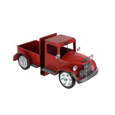 Zeckos Red Pickup Truck Metal Bookends Front And Back (Set Of 2) - 6.75 X 9.25 X 6.5 inches