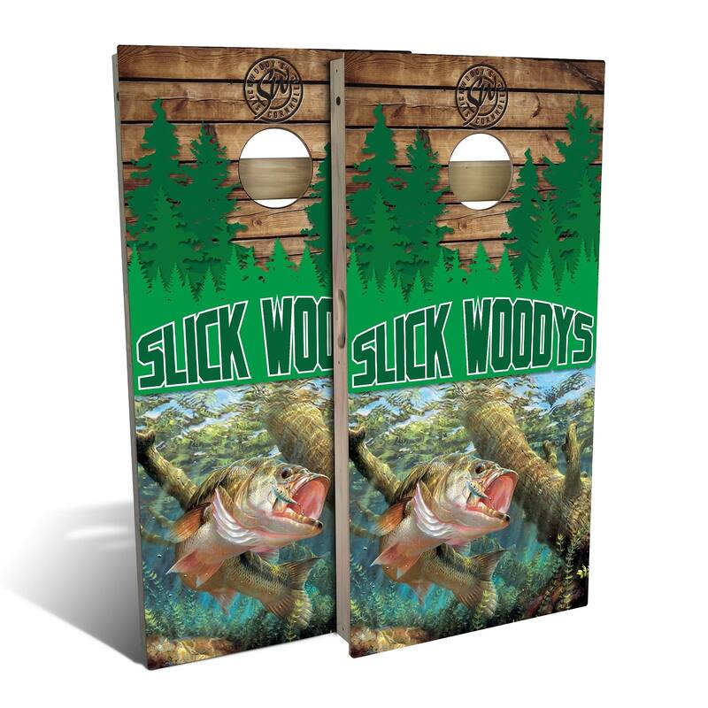 Fishing Trip Outdoor Cornhole Board Set - Backyard 2x4 - Include Hole Lights