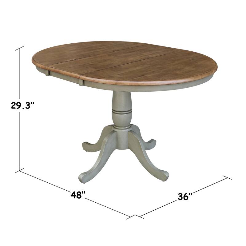 36" Round Top Pedestal Table With 12" Leaf - Distressed Hickory/Stone