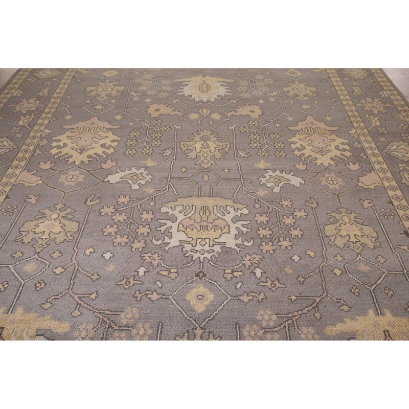 All-Over Grey Oushak Indian Area Rug Handmade Wool Carpet - 9'0"x 11'9"