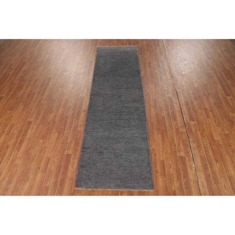 Gray Gabbeh Modern Runner Rug Handmade Wool Carpet - 2'9"x 9'7"