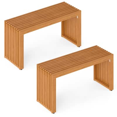 Gymax 2 PCS 36 Inch Patio Bench All-Slat Acacia Wood Loveseat for 2