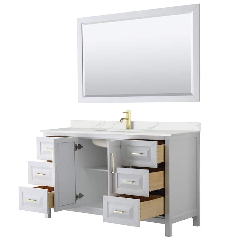 Daria 60-inch Single Vanity, Single Hole Quartz Top, 58-inch Mirror