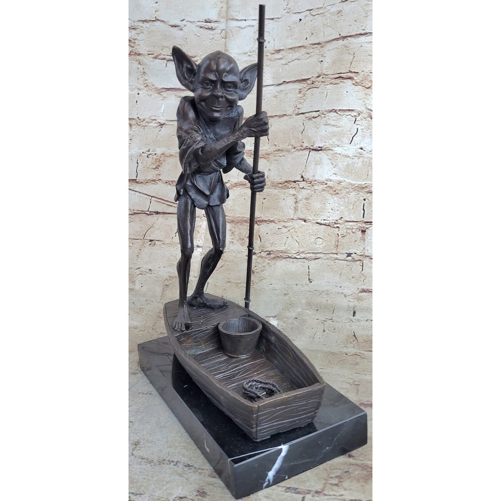 Harry Potter Fantasy Dobby Goblin Riding Boat Bronze Sculpture Statue Figurine Original Art