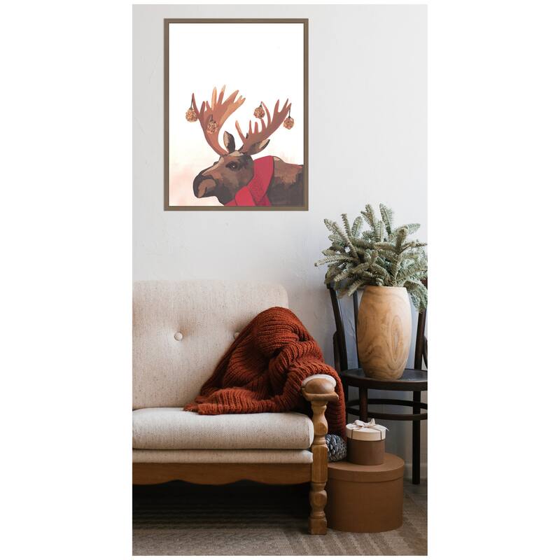 Kate and Laurel Framed Canvas Festive Moose by Teju Reval
