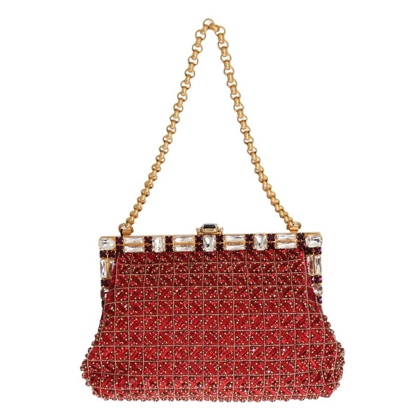 Dolce & Gabbana Red VANDA Crystal Sequined Gold Chain Women's Bag - One Size