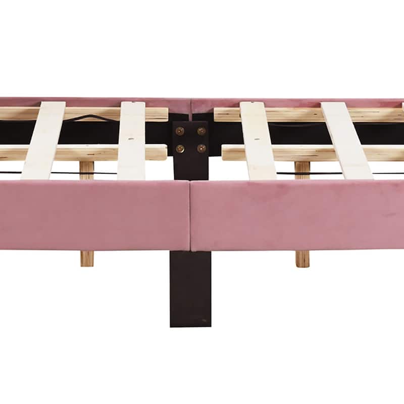Classic Velvet Upholstered Platform Bed with Centre Support Legs