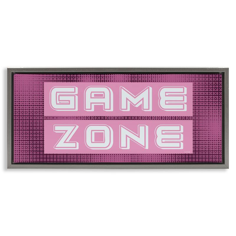 Stupell Retro Purple Game Zone Framed Floater Canvas Wall Art Design By Yass Naffas Designs - 25 x 11 - Grey
