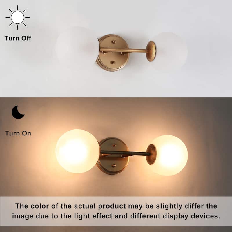Ciare Modern 2-light Bathroom Vanity Lights Glam Wall Sconce Rose Gold with Frosted Globe Glass Shade