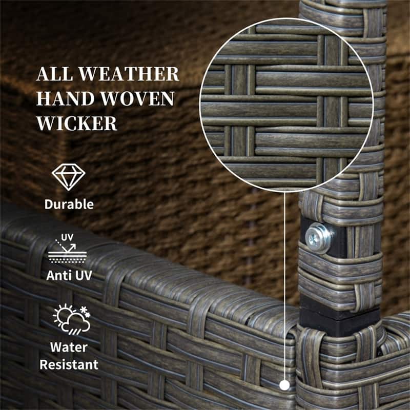 Outdoor Rolling Towel Valet Caddy with Canopy PE Rattan Storage Rack for Pool Patio Bathroom - 34.25" L x 31" W x 78.75" H