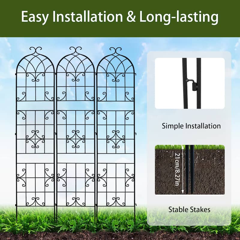 3Pcs Outdoor Metal Trellis Garden Fence for Supporting Climbing Plants Roses Vines Flowers Vegetables