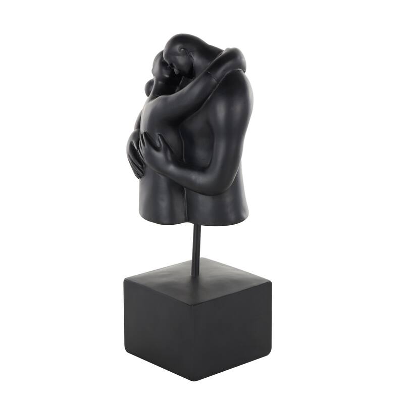 Black Resin Hugging People Decorative Sculpture with Square Base