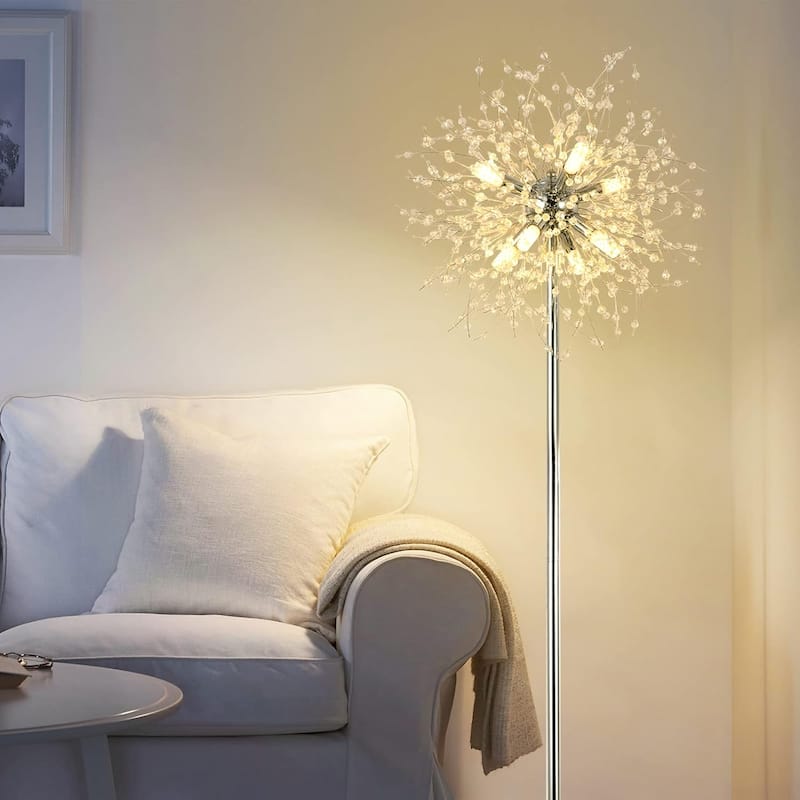 Crystal Floor Lamp for Bedroom, Floor Lamp for Living Room, Elegant Standing Lamp - SILVER
