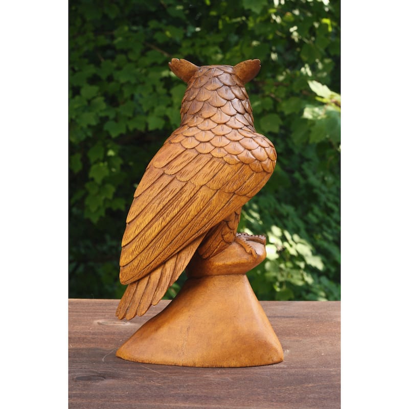 12" Large Wooden Handmade Owl Statue Handcrafted Figurine Art Home Decor Sculpture Wood Hand Carved Decorative Accent