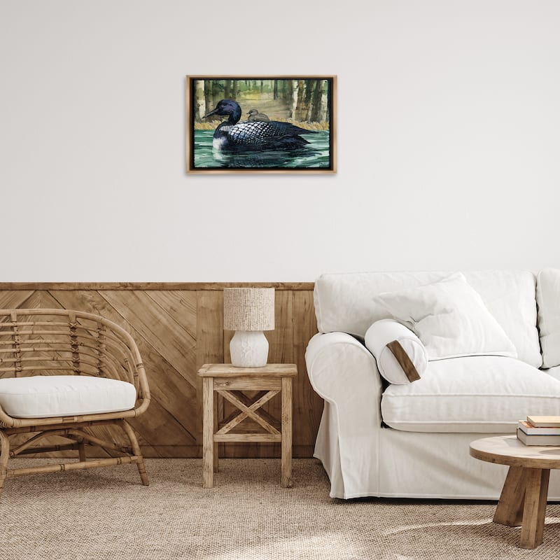 Stupell Loon with Baby on Lake Framed Floater Canvas Wall Art Design By Paul Brent