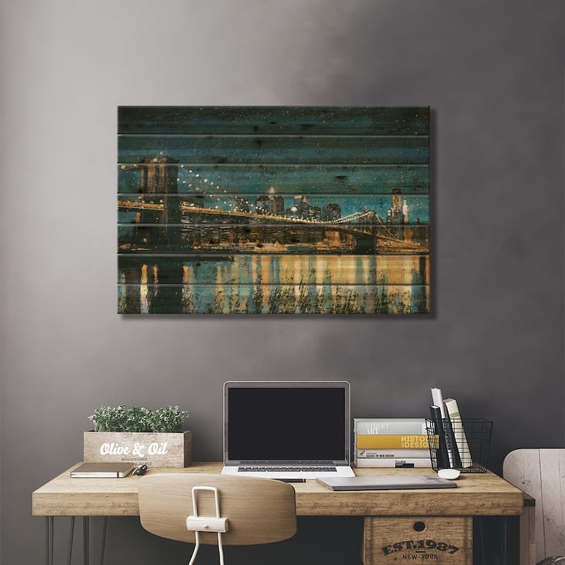 Bright City Lights I (Blue) Print On Wood by James Wiens - Multi-Color