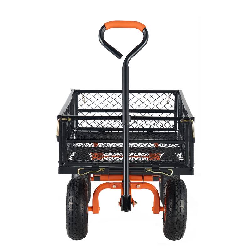 Garden Cart, Sturdy Metal Utility Wagon with Simple Assembly, Wheelbarrow with 400 lbs Load Capacity, Equipped with 10" Wheels - Black