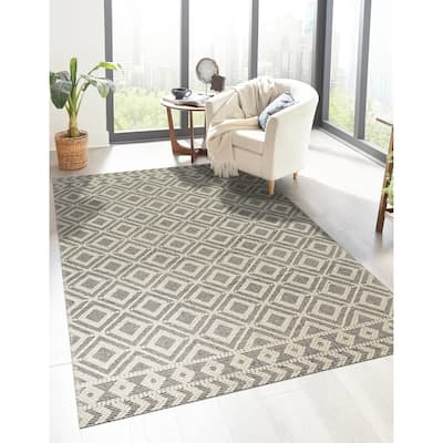 Ivory and Black Contemporary Geometric Durrie Kilim Area Rug - Modern and Chic Design