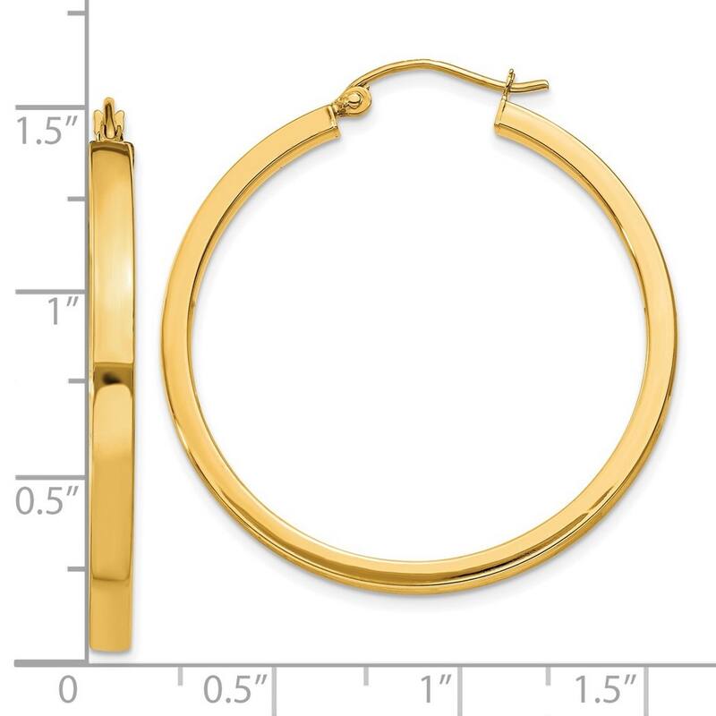 Curata 10k Yellow Gold 30x3mm Square Tube Hoop Earrings